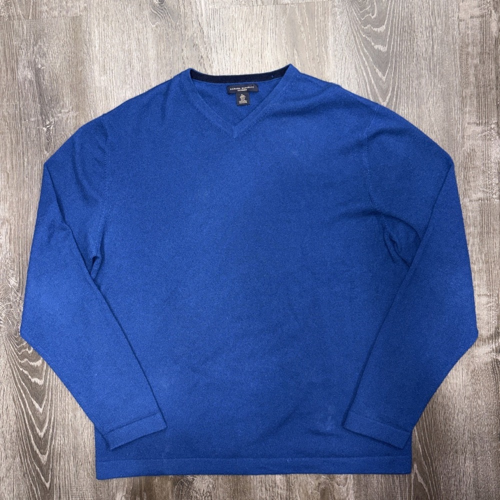 Banana Republic 100% Cashmere V Neck Pullover Sweater Mens XL Blue Extra Large